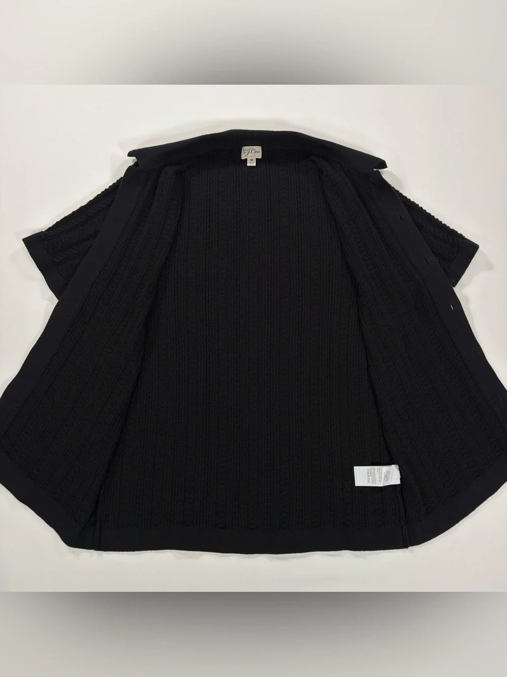 J.Crew Mens Medium Cable Knit Polo Shirt Short Sleeve Button Down Cardigan Black